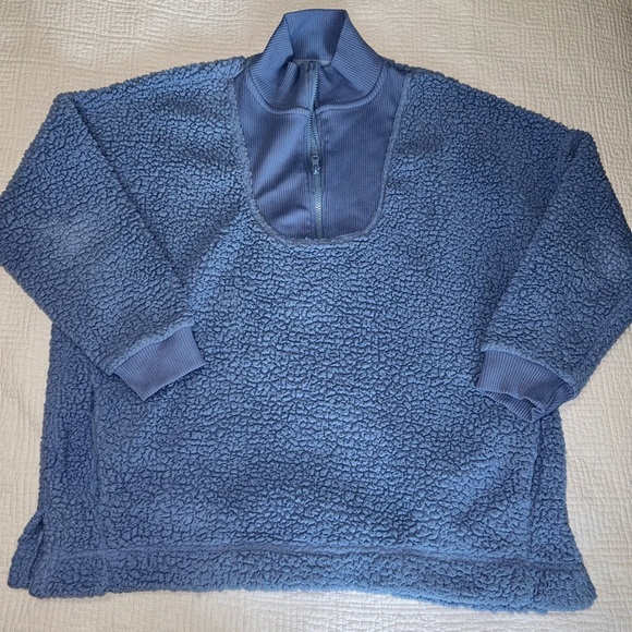 Aerie Light Blue Sherpa Quarter Zip - Picture 1 of 3